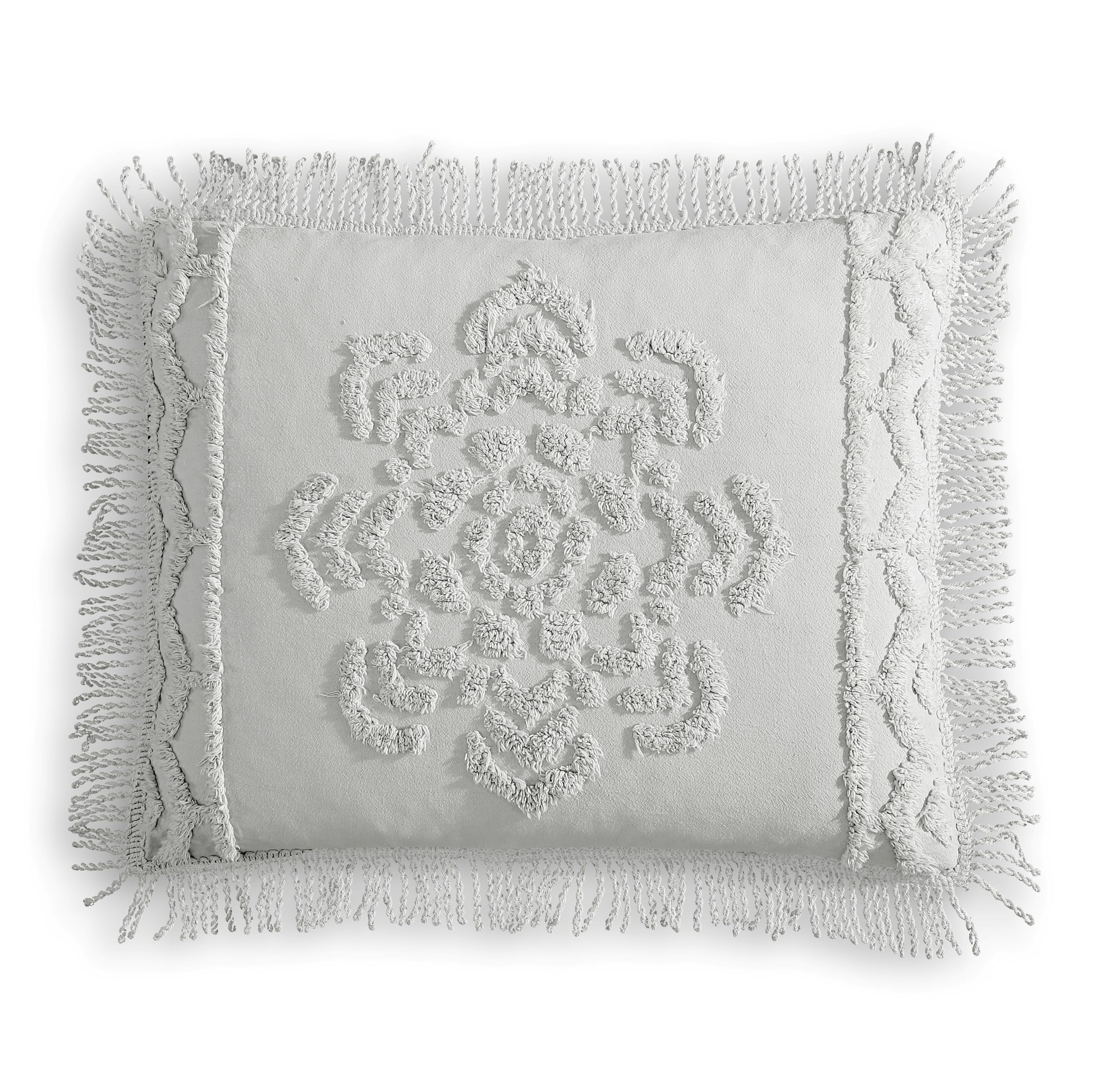 Lotus Medallion Chenille Bedding Standard Pillow Sham, 100% Cotton, Grey
