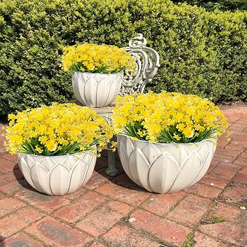 Outdoor Artificial Daisies Flowers,8 Bundles UV Resistant Fake Flowers Outdoor Faux Plastic Flowers Shrubs for Indoor Outside Garden Porch Home Decor(Yellow)