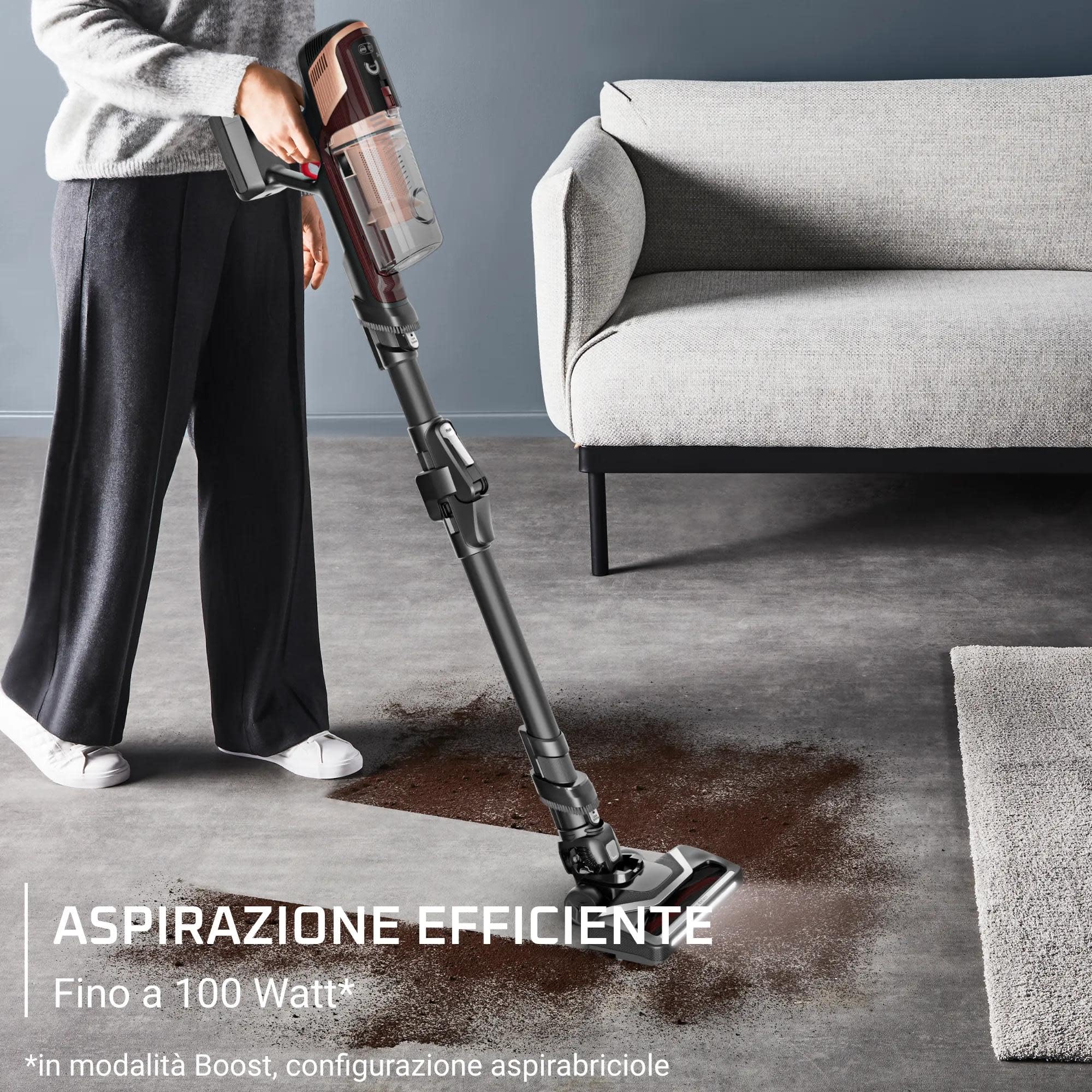 Rowenta X-Pert 6.80 Animal Flex, Aspirapolvere Senza Fili Potente con Spazzola Multifunzione con Luci LED, Kit per Animali, Display, Autonomia Fino a 60 Min, 100 W, Colore Burgundy/Grigio, RH6495