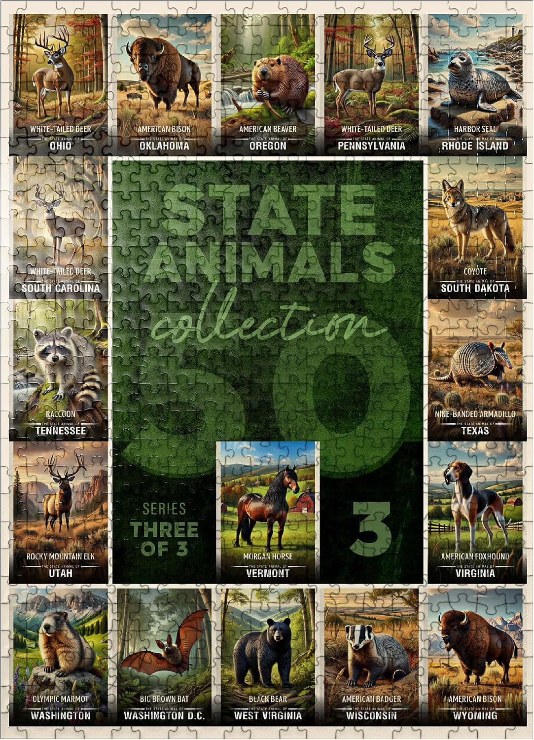 MyPuzzle Collage: State Animals Series, Part 3 of 3 - Premium 500 Piece Jigsaw Puzzle for Adults