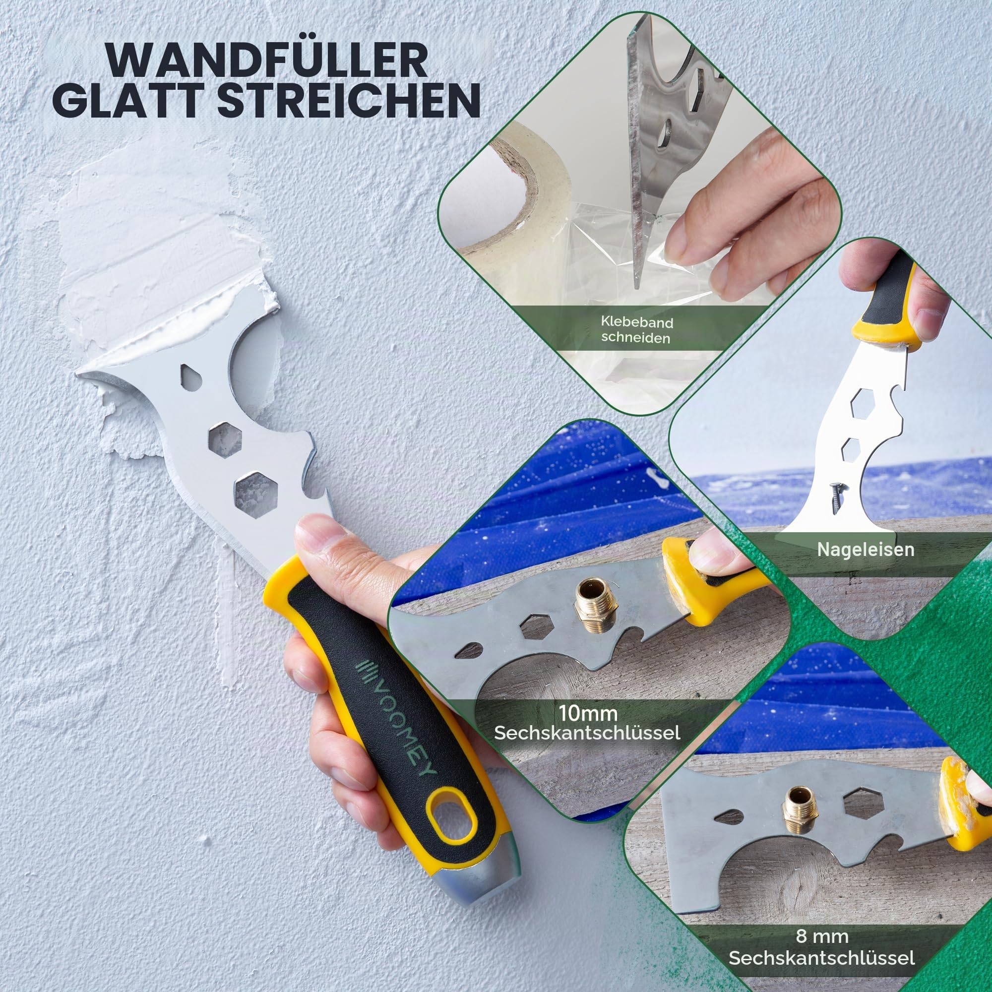 VOOMEY 12-in-1 Spachtel & Multifunktions-Schaber – Edelstahl-Rollenreiniger, Malerwerkzeug zum Entfernen von Wandrissen, Reinigen von Farbrollen & mehr