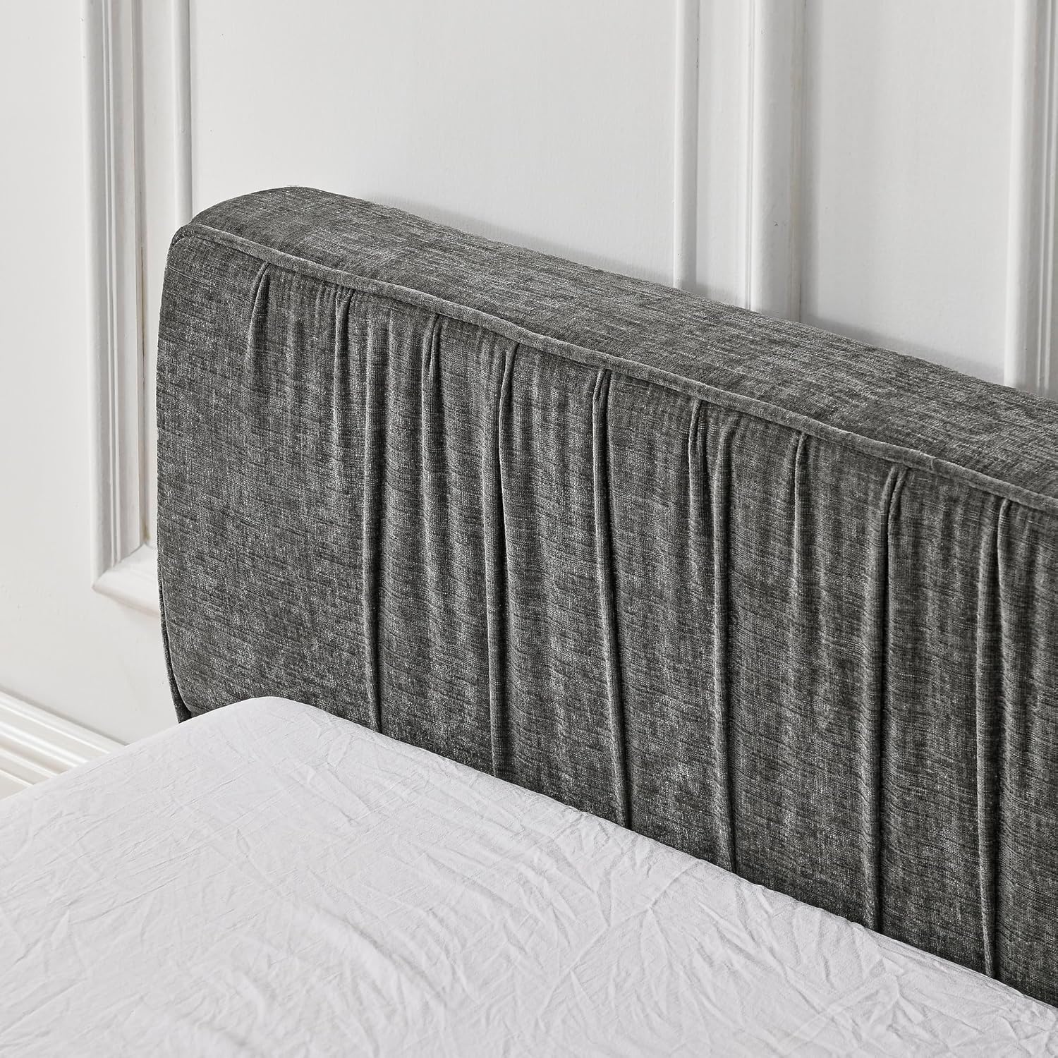 KE'VERSO Queen Size Upholstered Bed Frame, Cloud Platform Bed Frame Queen Size with Headboard and Solid Frame, Soft Grounded Beds with Pleated Design, No Box Spring Needed, Easy Assembly, Dark Grey