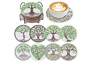 Premium Family Tree Kit: 8 Pcs Tree of Life Diamond Art Coasters with Holder