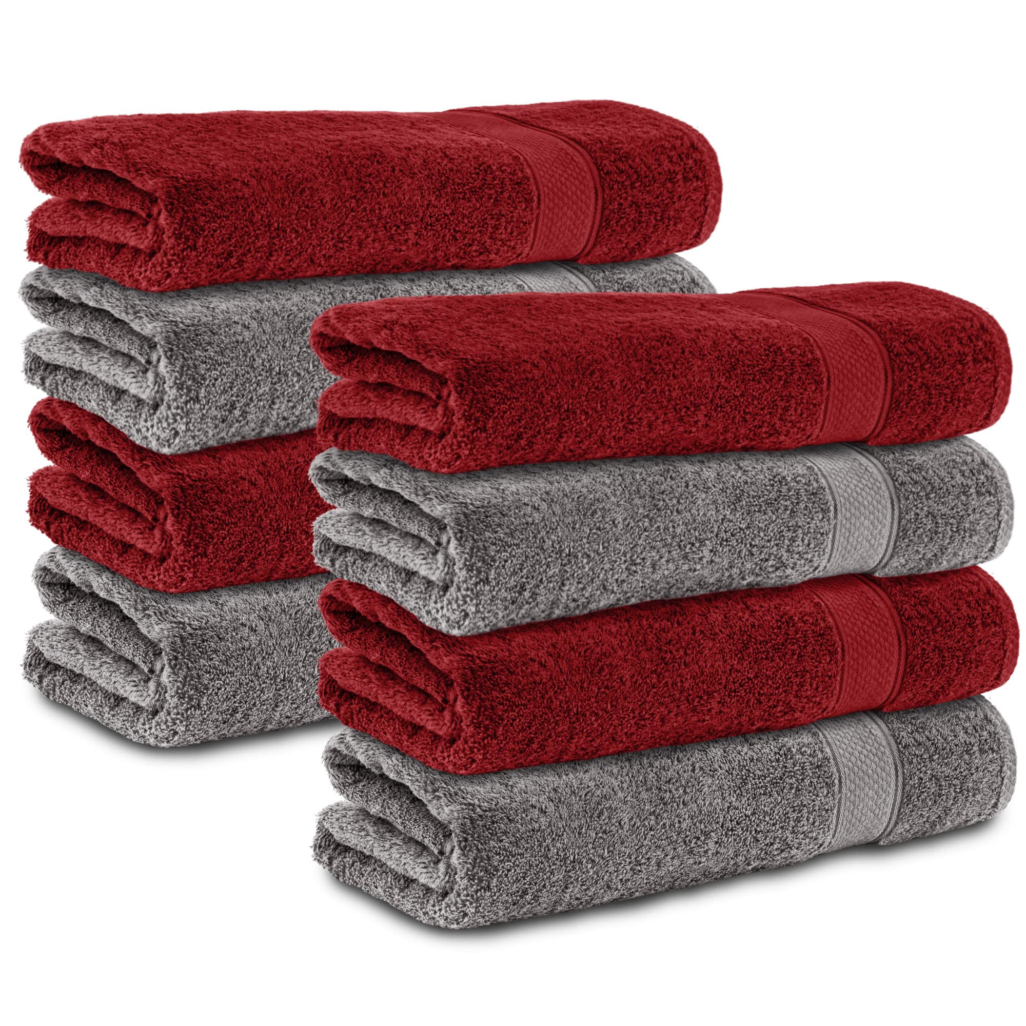 Komfortec Set of 8 Hand Towels 50 x 100 cm 100% Cotton Terry Towelling Soft Anthracite Grey/Aurora Red