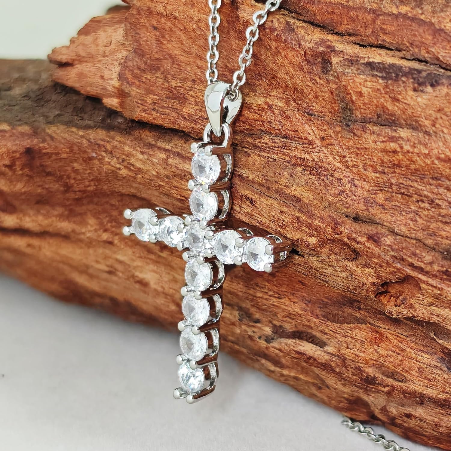 925 Sterling Silver CZ Cross Necklace for Women, Christian Religious Pendant, 18In Strong Cross Chain, Hypoallergenic Durable Baptism Gift Fine Jewelry
