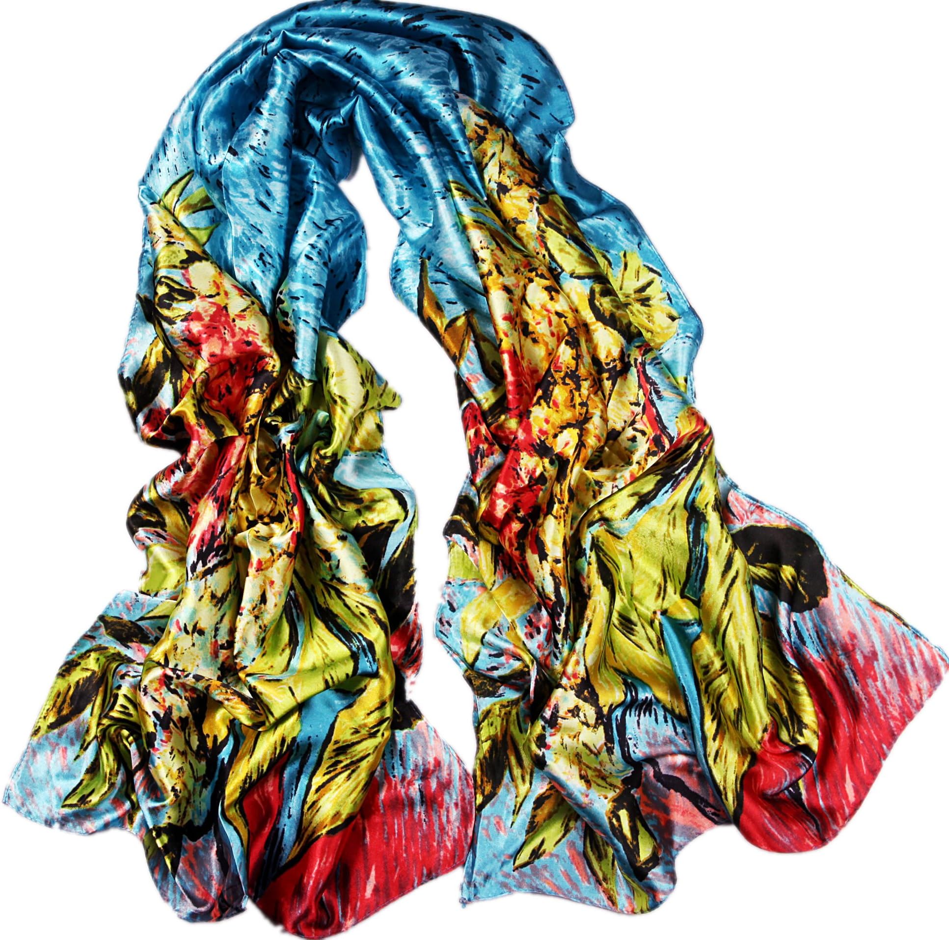 Women's fashion Satin oil painting design Long silk feel scarf shawl LS5013
