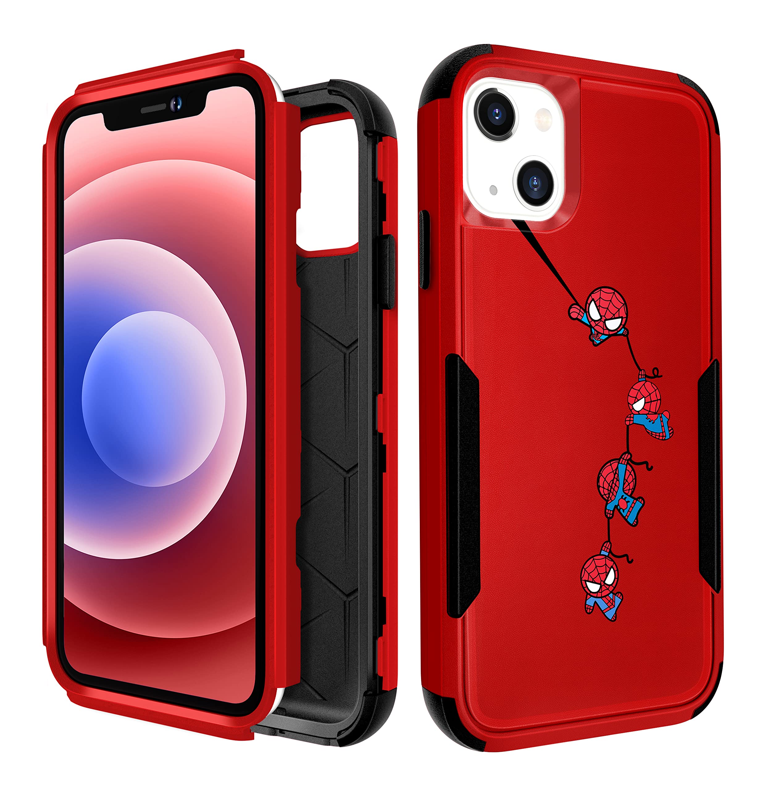 Oqplog for iPhone 14 Case 6.1" Heavy Duty Phone Case for Girls Kids Women Boys Cute Anime Cartoon Hard Triple Layers Cover Full Body Rugged Military Grade Shockproof Cases for Apple iPhone14 Spidr