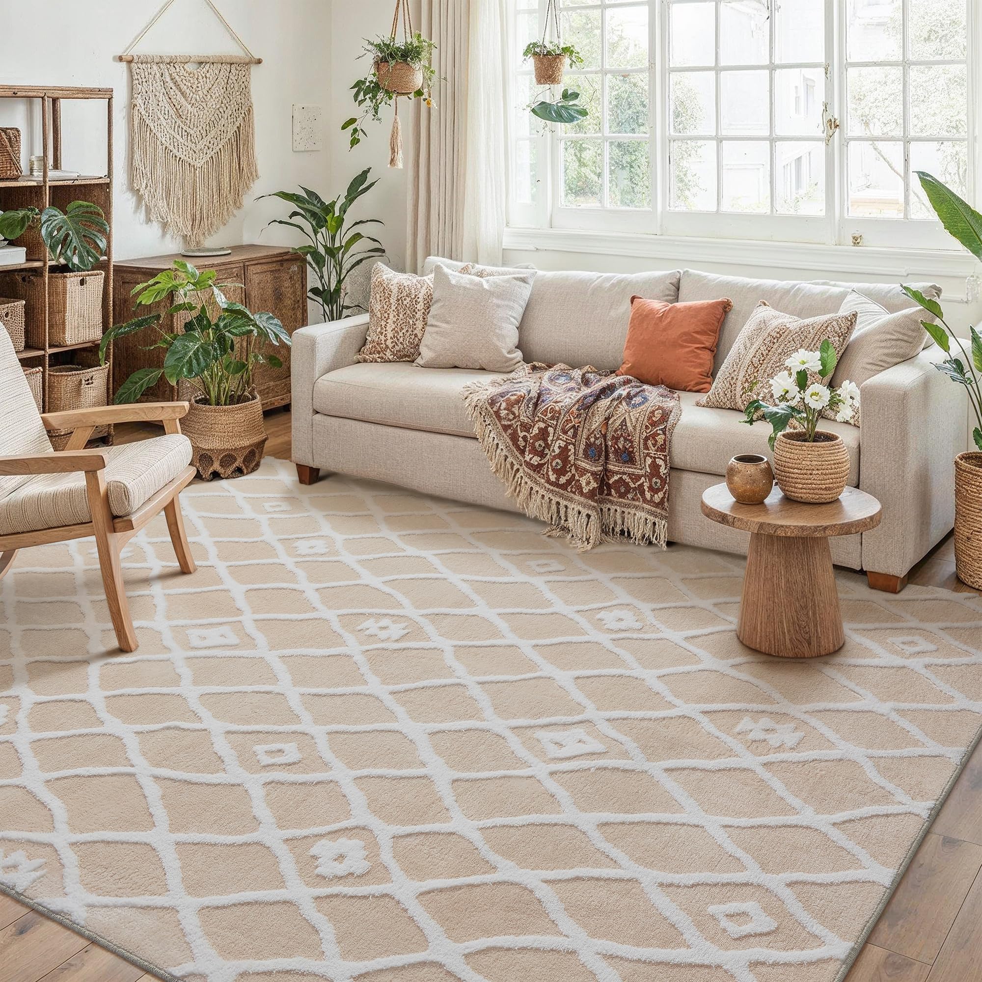 PureCozy Area Rug Living Room 150x210cm, Fluffy Modern Soft Washable Rugs with Non-Slip Backing, Machine Washable,Short Pile Carpet for Kitchen, Office, Dining Room Playroom Indoor,Ivory White — image 1