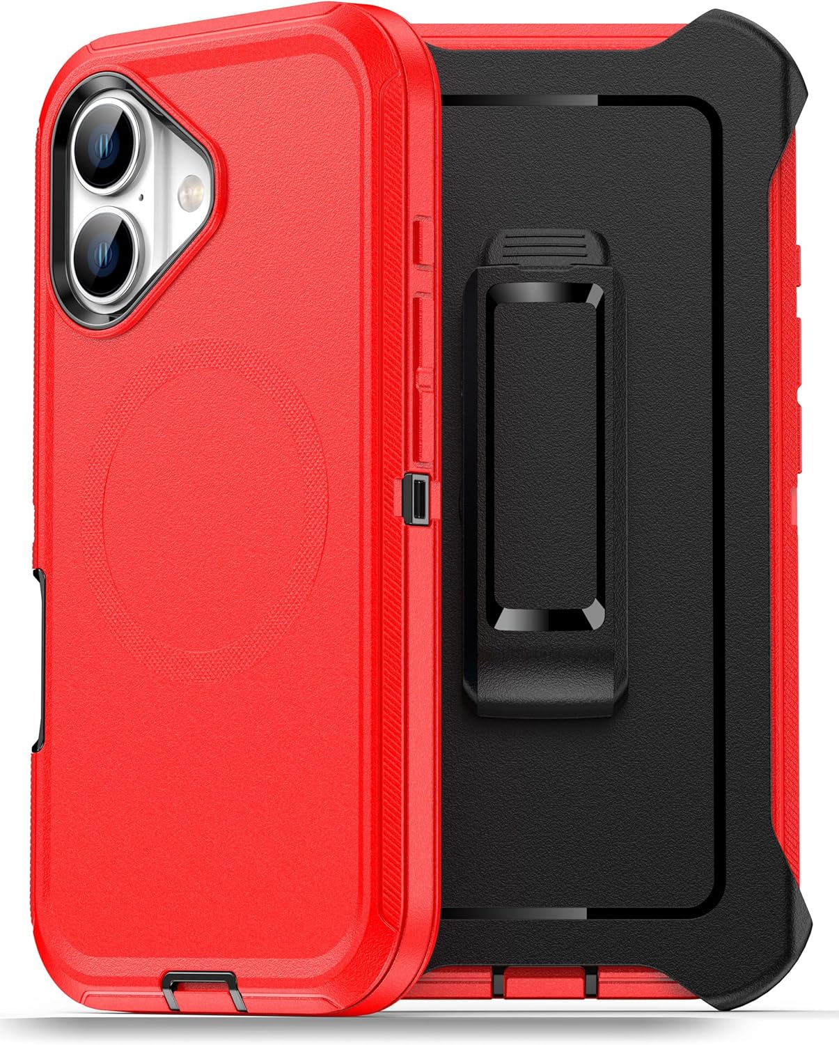 Magnetic Case for iPhone 17 with blet Clip Holster,[2X Screen Protector] [Military-Grade Protection], Heavy Duty Case for iPhone 17 6.3 Inchs,Red
