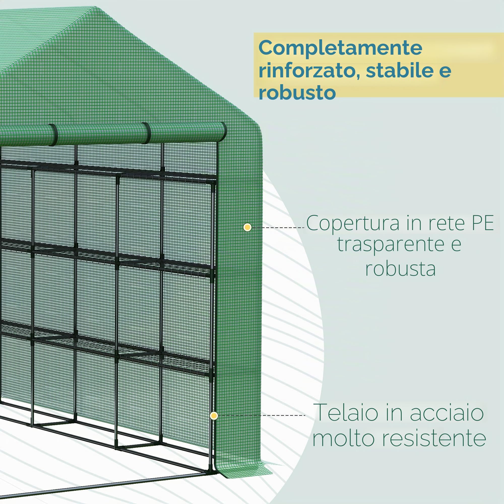 Outsunny Grande Serra Walk-in 4 Ripiani 24 Scaffali 244x180x210 cm Verde