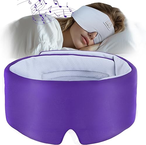 MUSICOZY Ice Silk Sleep Headphones with Bluetooth Mask, Eye Mask for Sleeping in