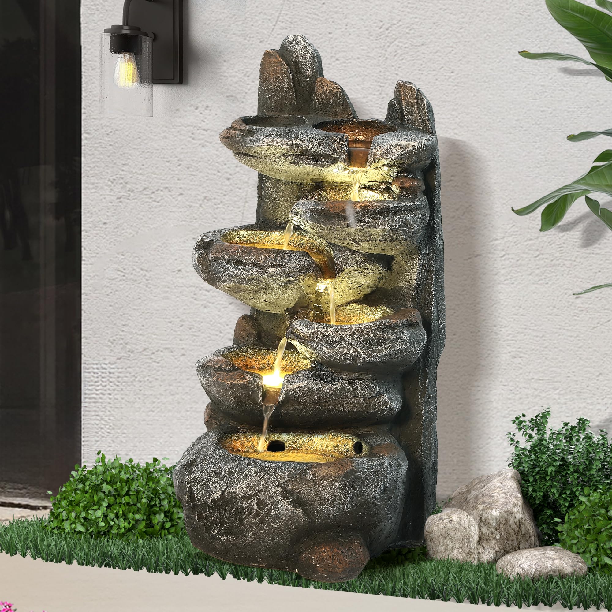 Outdoor Cascading 6-Tier Rock Water Fountain