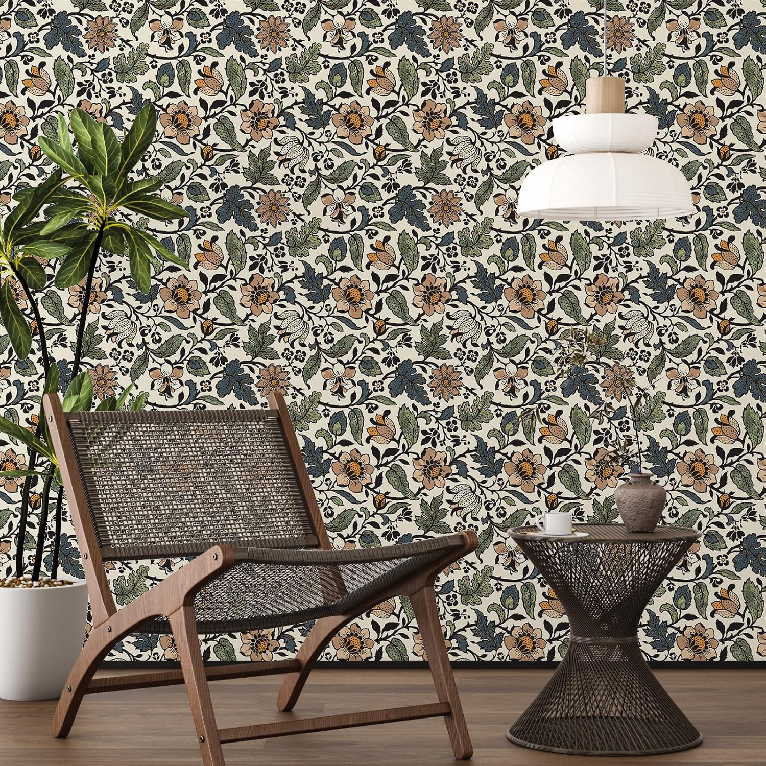 VaryPaper 17.7"x315" Whimsical Vines Floral Contact Paper for Cabinets Waterproof Peel and Stick Floral Wallpaper for Bedroom Bathroom Removable Decorative Self Adhesive Flower Vinyl Mural Wallpaper