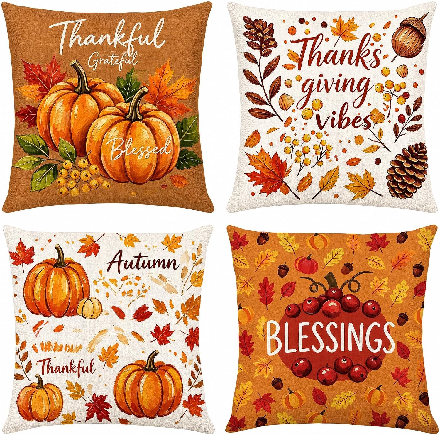 Fall Pillow Covers 20x20 Set of 4, Fall Decor for Home
