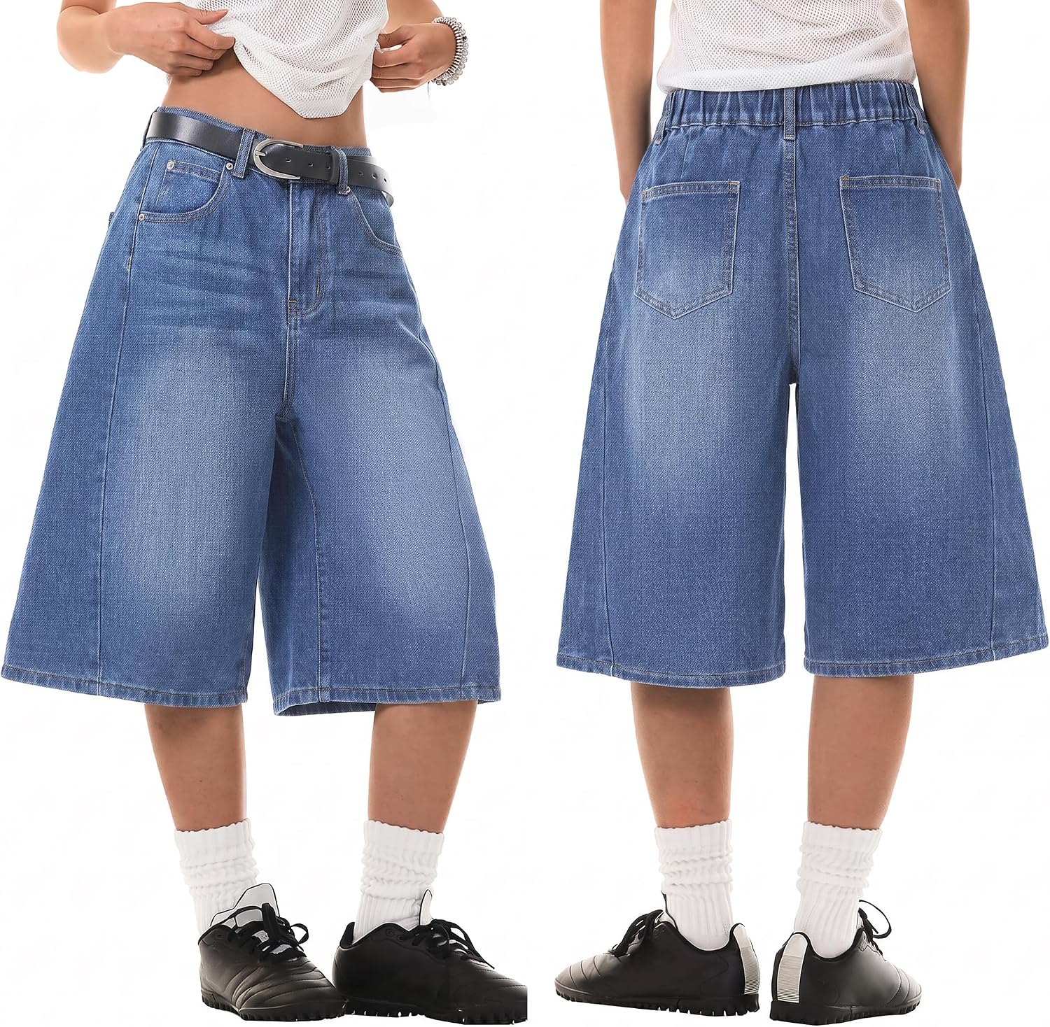 EMMIOL Jorts for Women Baggy Jean Shorts Y2K Wide Leg Bermuda Denim Shorts