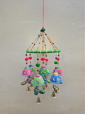 Sphinx Rajasthani Handcrafted Multicolour Wall Hanging Peacock between Bells (Height approx. 53 cms/20.8 inches) - 1 piece