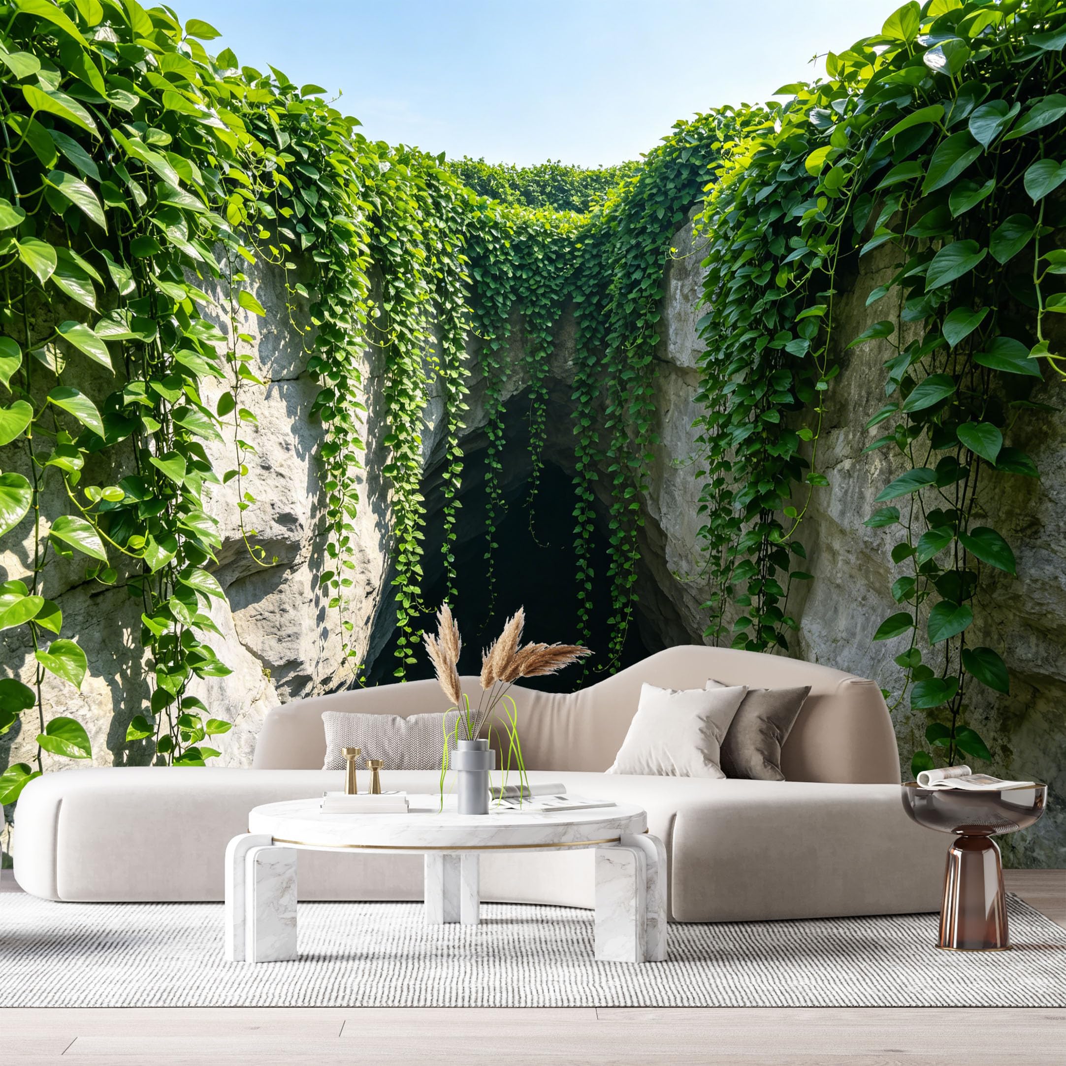 Custom Size Wall Murals Botanical Tropical Cave Cliff Hanging Vines 3D Trompe Loeil SelfAdhesive Wall Fabric Removable Large Wallpaper Photo for Living Room