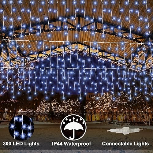 Miniatura 3 de Luces de carámbano de Navidad para decoración al aire libre, 8 modos, 300 luces LED conectables de 30 pies, 60 gotas para aleros, ventana, hogar,