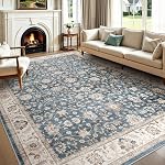 Witshock 5x7 Vintage Floral Area Rug, Lavable Non Slip Low Pile Tapis pour vivre Chambre à manger nourrice, Résistant aux taches, Aspirateur pliable, Animaux & Coffre-fort pour les enfants (Gris bleu)