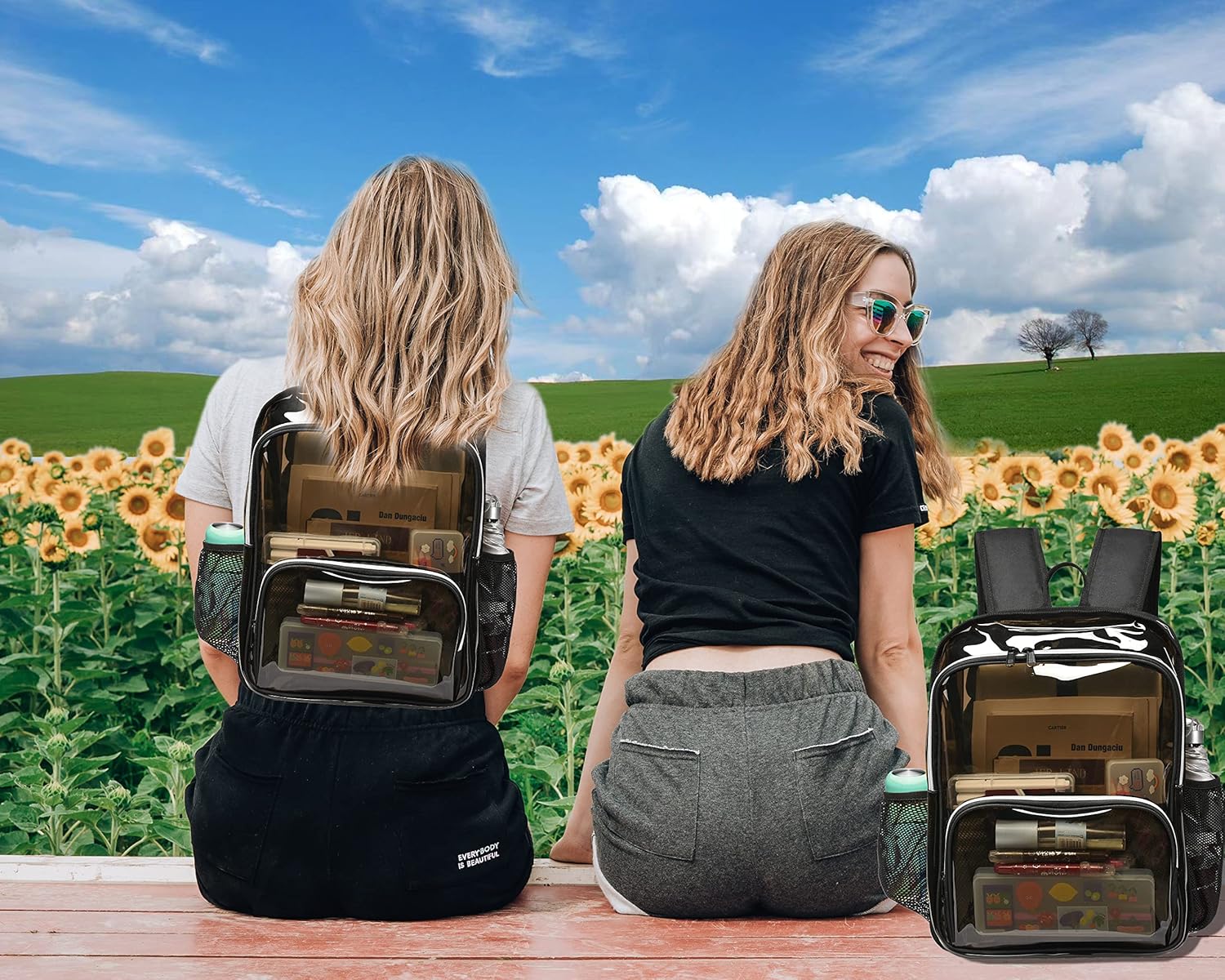 Clear Backpack, 15'' Clear Backpacks for School Heavy Duty See Through Bookbag Amber 0.6mm PVC Backpack for Men Women - Image 6