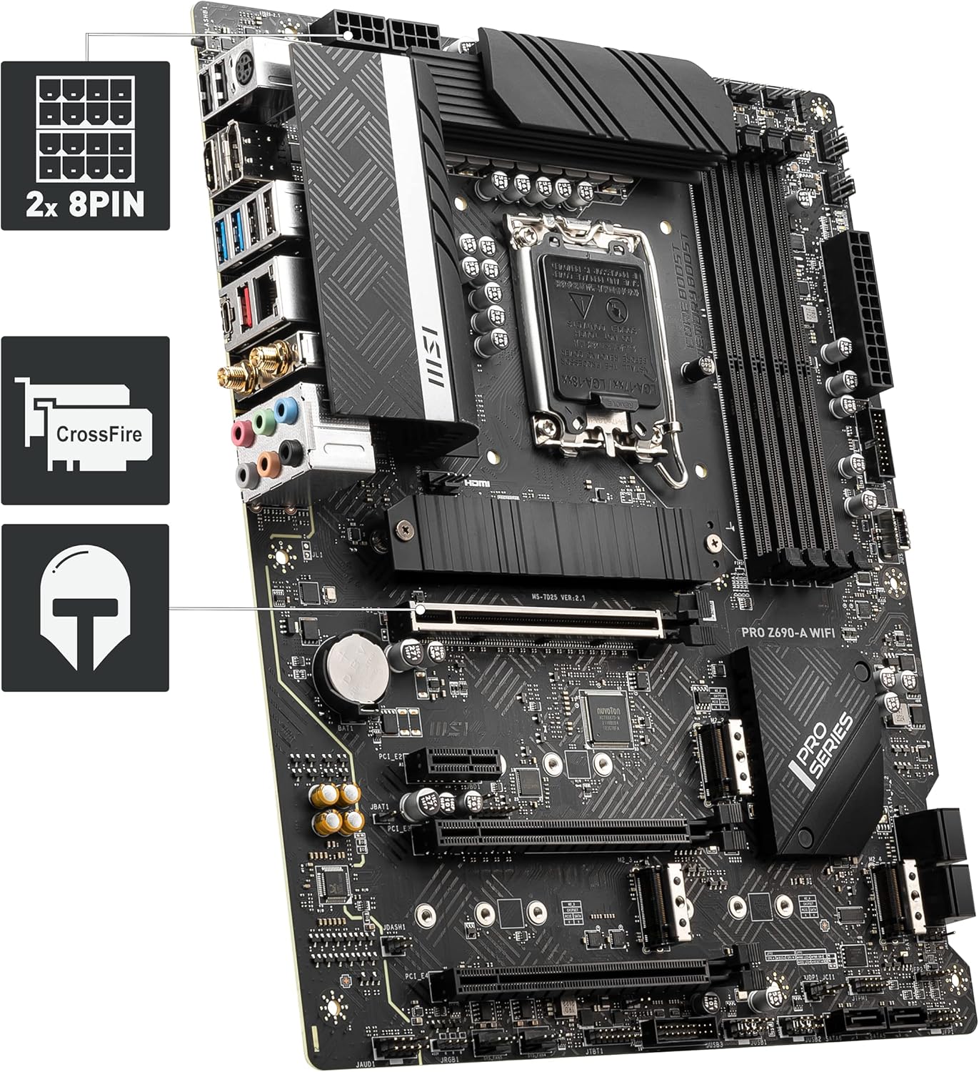 MSI Pro Z690-A WiFi Placa Base, ATX – Soporta Procesadores Intel Core 12th Gen, LGA 1700-14 Duet Rail 55A VRM, DDR5 Memory Boost 6400MHz/OC, 1 x PCIe 5.0 x16, 3 x M.2 Gen4 x4, 2.5G LAN, Wi-Fi 6E 6