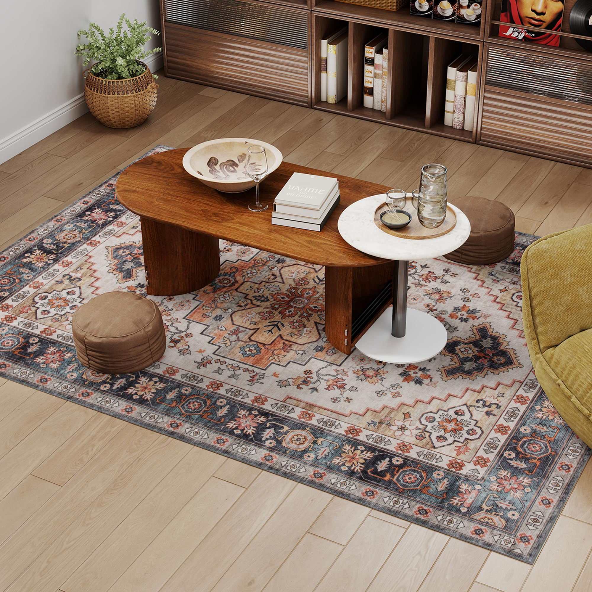 HOMCOM Tappeto Stile Bohemien Antiscivolo e Lavabile 230x160 cm Marrone | Tappeto per Salotto e Camera da Letto, Pelo Corto