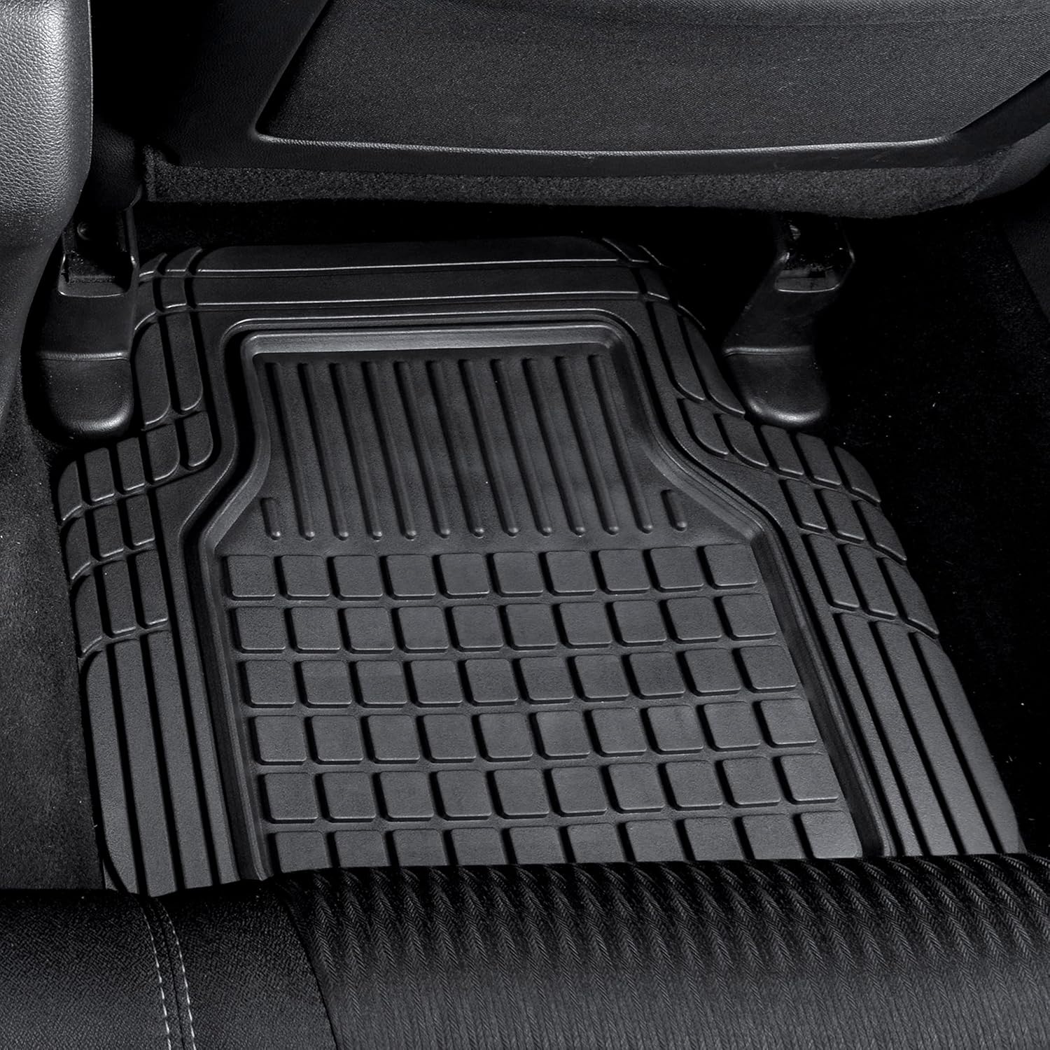BDK 4-Piece FlexGrid Rubber Floor Mats for Cars Trucks SUVs Vans, Trim-to-Fit Heavy Duty Weatherproof Waterproof Square Grid Deep Dish Ridges Protection Front Rear
