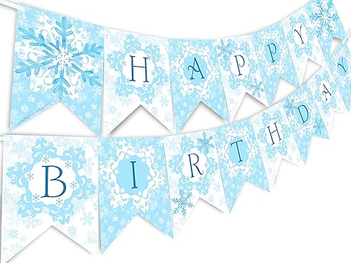 Cartel de cumpleaños azul de princesa de nieve, pancarta de cumpleaños de invierno, decoraciones de fiesta de cumpleaños de hadas de nieve,
