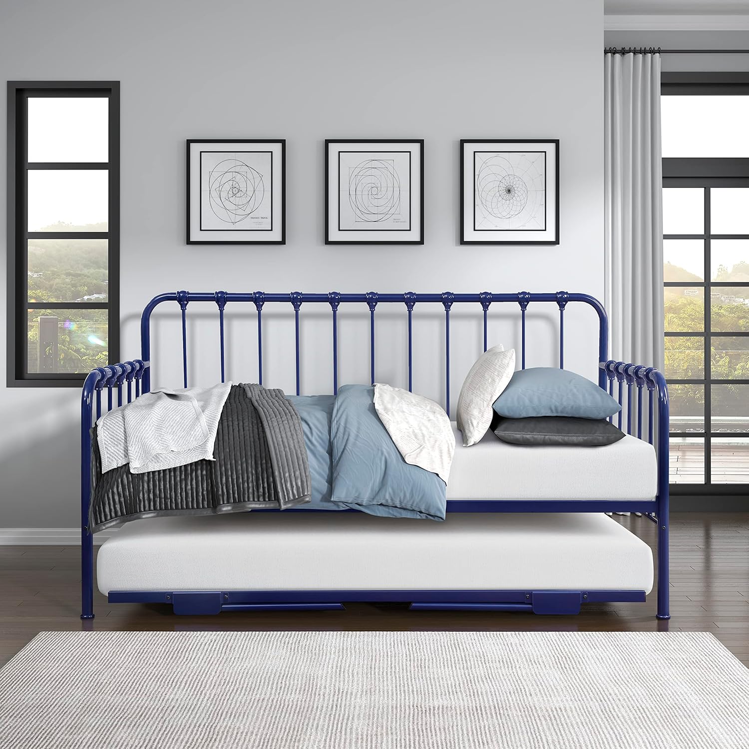 Lexicon Hendrix Metal Daybed with Trundle, Twin/Twin, Blue