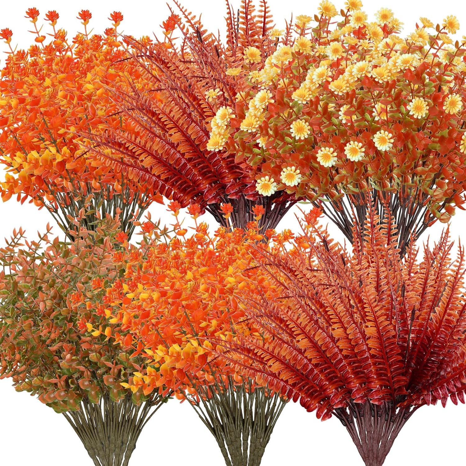 Ceenna 16 Bundles Fall Thanksgiving Artificial Flowers for Outdoors Decorations Floral Picks Stem Fake Mums Eucalyptus Maple Leaves Berry for Garden Autumn Arrangement(11 Inch,Maple Leaf)