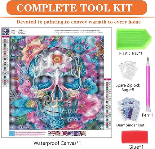 Miniatura 6 de igoodom Kits de pintura de diamantes de calavera para adultos, taladro redondo completo 5D, kit de arte de diamantes de imitación de cristal, arte