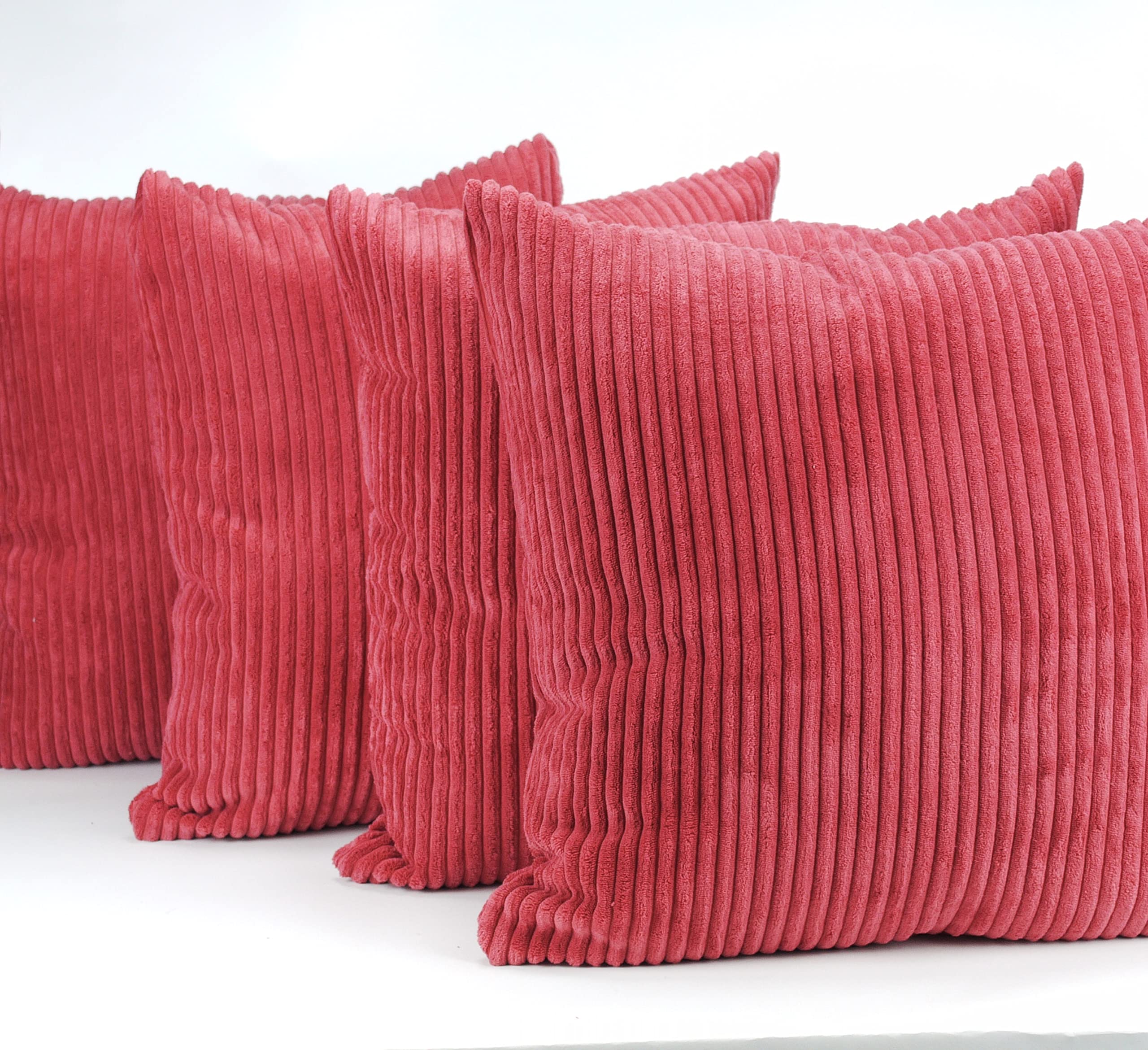 CB Home A Set of Four 18in x 18in Chenille Stripe Cushion Covers in Raspberry Red