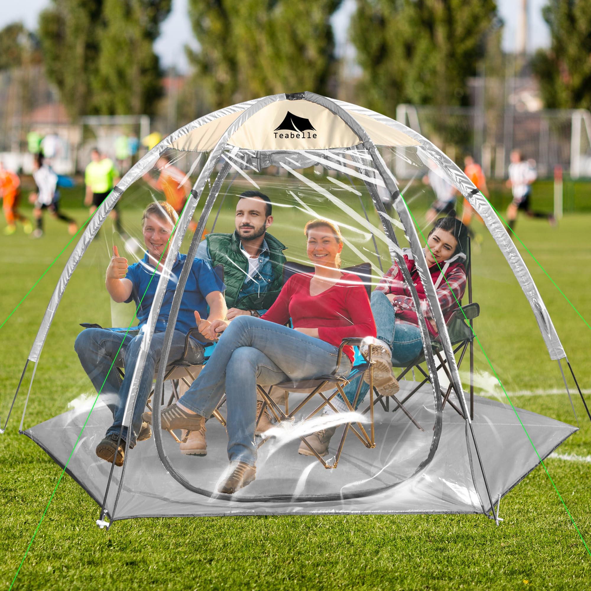 Teabelle Transparent Sports Tent, Large Instant Waterproof Tent, UVproof Outdoor 360 Full-View Tent with Zipper Window for Soccer Watching Sports Camping Fishing Activities