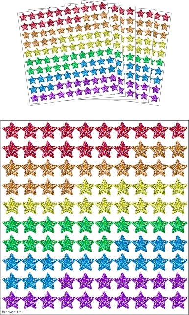 HENBRANDT Holographic Star Stickers (Pack of 500) 6 Assorted Coloured Stars Mini Teacher Reward Stickers Scrapbook Stars for Crafts Glitter Art and Craft Classroom Resource