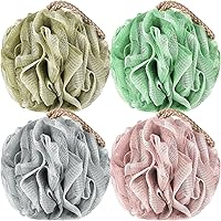 GoWorth Loofah Sponge Pack of 4 - Exfoliating Shower Body Scrubber with Handle, Deep Cleansing Bath Sponge for Men & Women