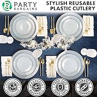 Vista 109 de Party Bargains Disposable Plastic Black Gold Cutlery Set, Infinity Modern Design Utensils, 40 Pack: 16 Forks, 8 Knives, 16 Spoons