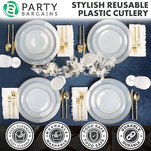 Miniatura 109 de Party Bargains Disposable Plastic Black Gold Cutlery Set, Infinity Modern Design Utensils, 40 Pack: 16 Forks, 8 Knives, 16 Spoons