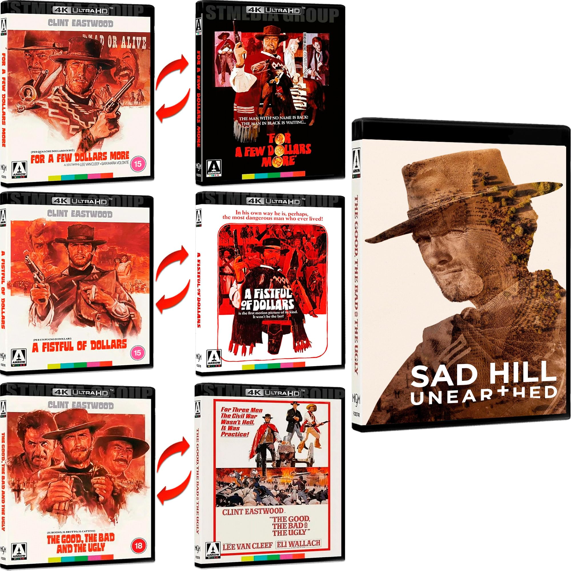 Clint Eastwood: The Dollars Trilogy – A Fistful of Dollars / For a Few Dollars More / The Good, the Bad and the Ugly (Special Edition, Reversible Cover, 8-Disc Set) [4K UHD + Blu-ray] [Region Free]