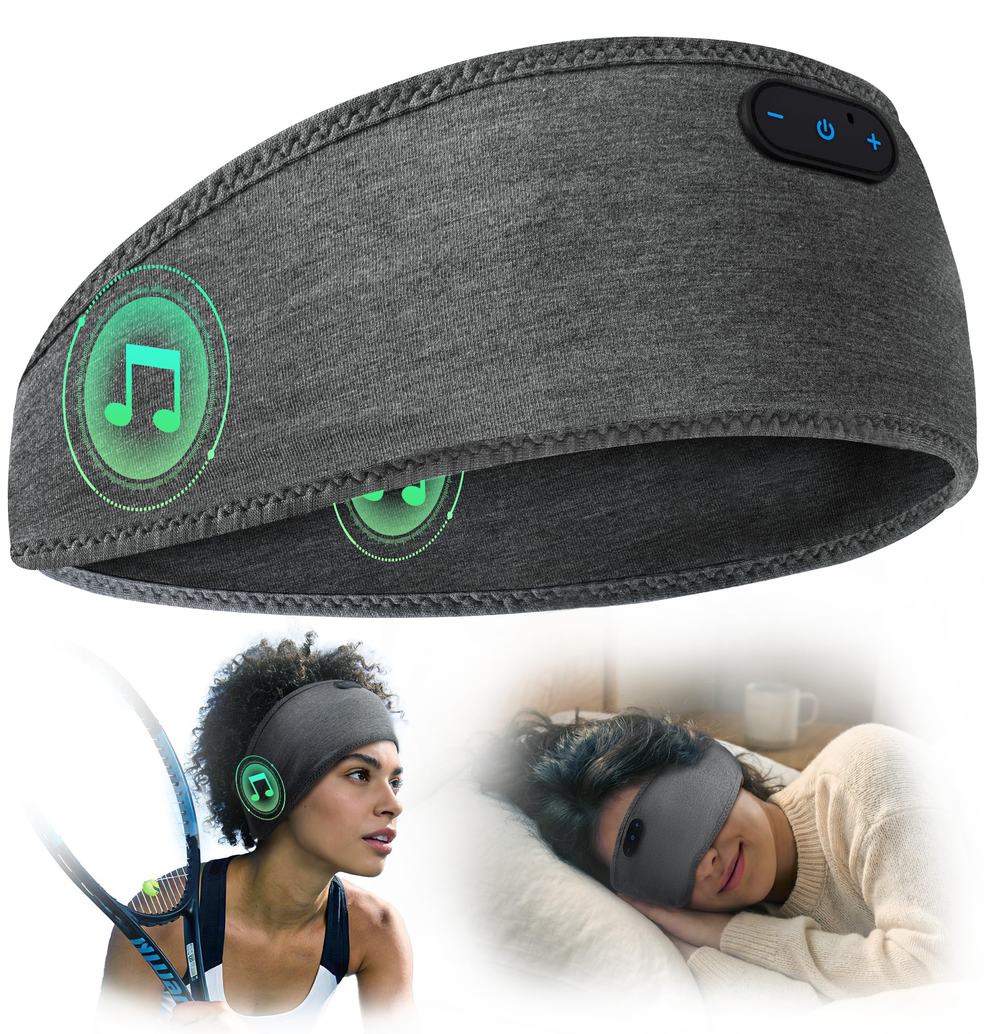 ink-topoint Schlafkopfhörer Bluetooth, Schlaf Kopfhörer, Kopfhörer Stirnband aus Bambus-Baumwolle – ultradünne HD Stereo Lautsprecher, Geschenk für Männer/Frauen – für Sport, Schlafen, Reisen