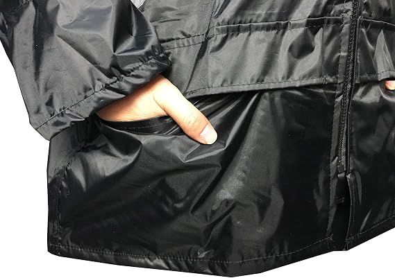 Flycam Rain Suit with Hood Waterproof Motorcycle Outdoor Reflective Raincoat Over Suit with 5 CM Reflective Strip