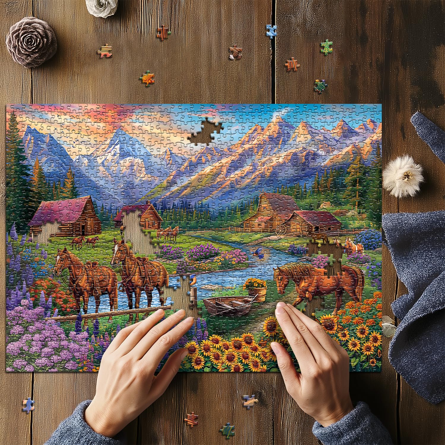 Amazon | 大人のための馬のパズル 1000ピース 自然の風景パズル 花 山