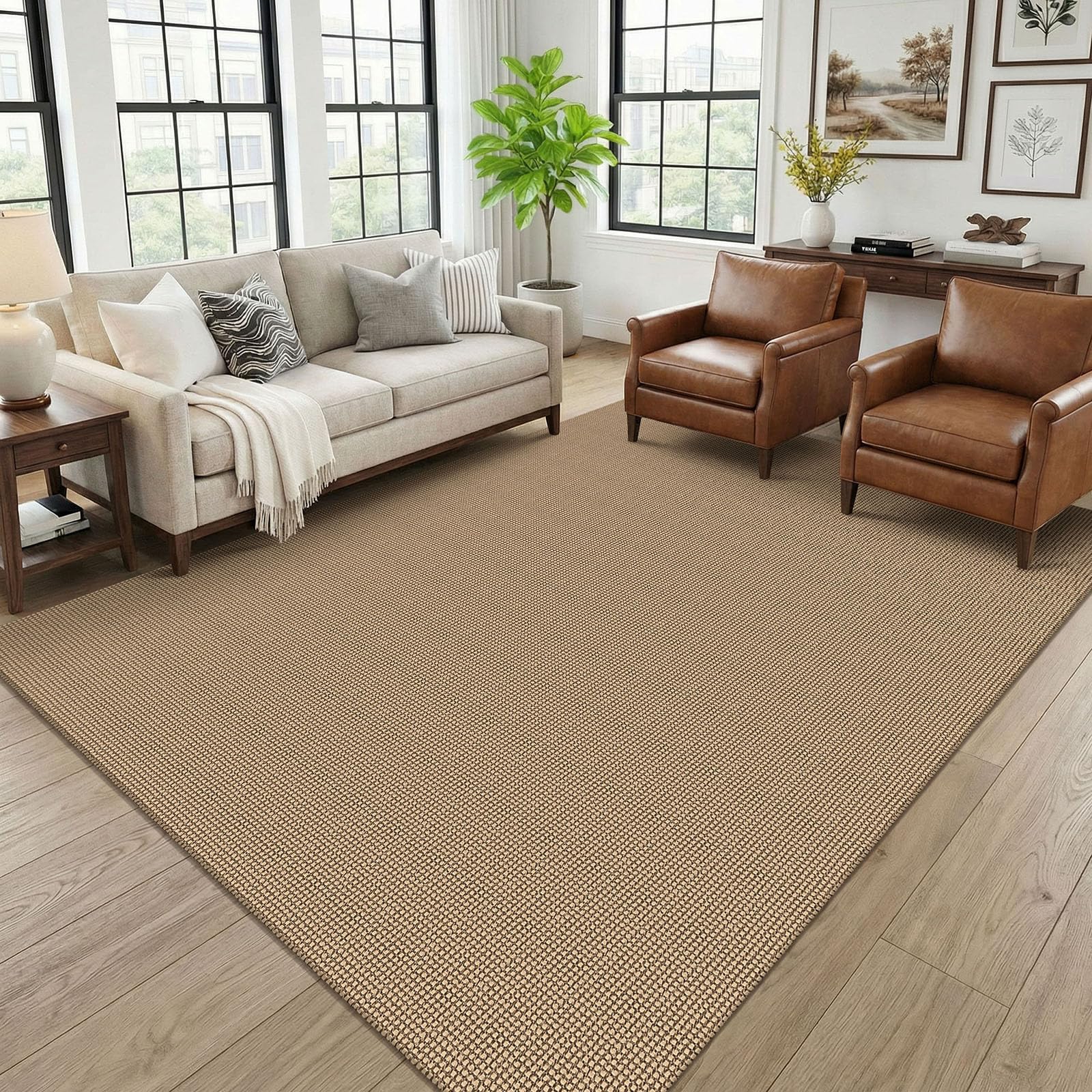 KOZYFLY Washable Area Rug 6x9 ft Rubber Backed Non Slip Rugs for Living Room Braided Cotton Bedroom Rug Woven Office Rugs Indoor Floor Carpets for Dining Bedroom Living Room, Orange Beige/Tan/Brown