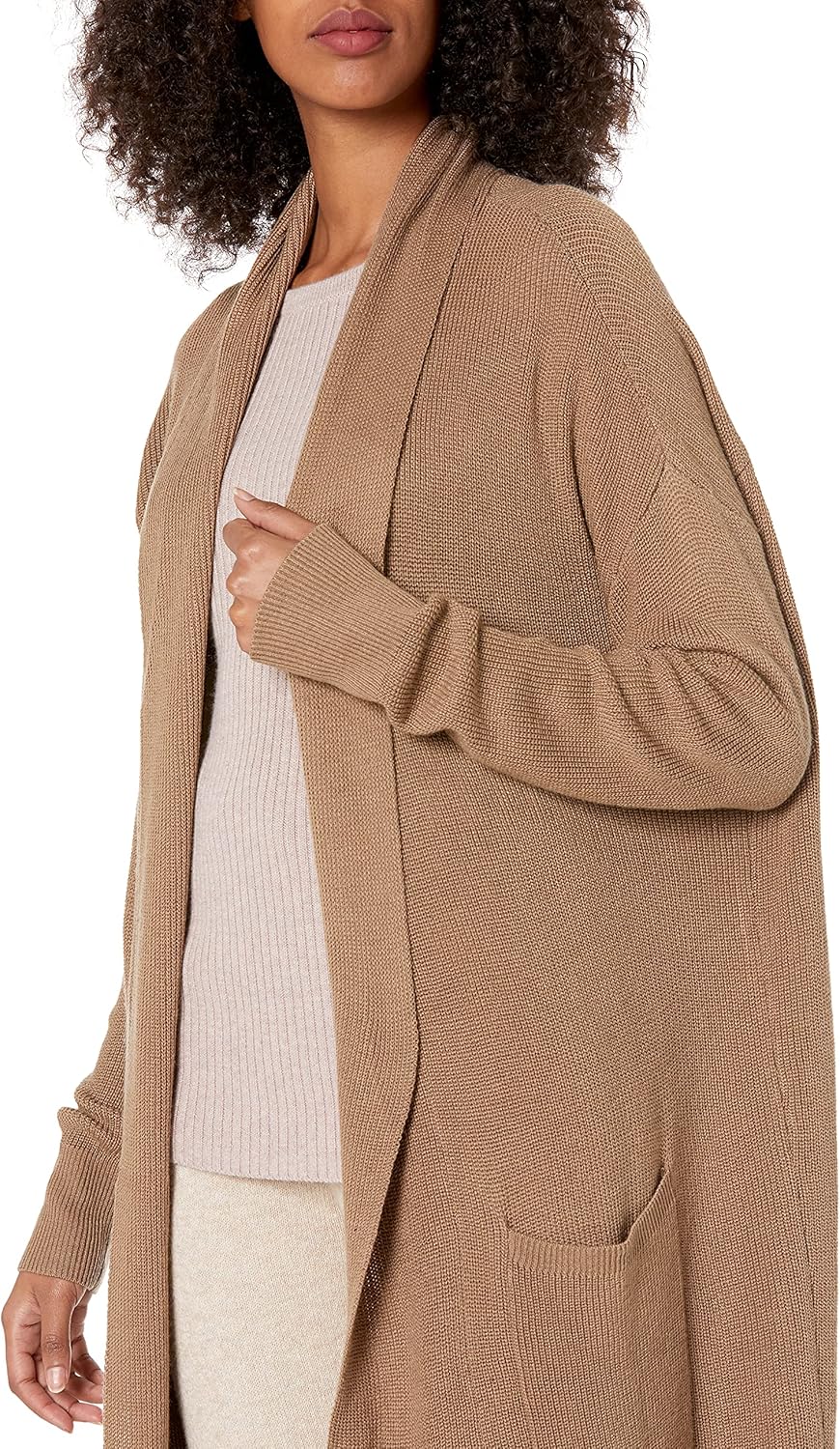 Cable Stitch Women's Open Placket Long Cardigan - Open Front Long Sleeve Sweater Coat with Pockets