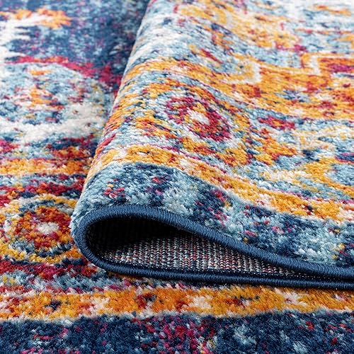 Miniatura 6 de Mila - Alfombra azul de 3 x 5 pies, alfombra de área para sala de estar, comedor o dormitorio, alfombra de entrada interior, entrada, vestíbulo,