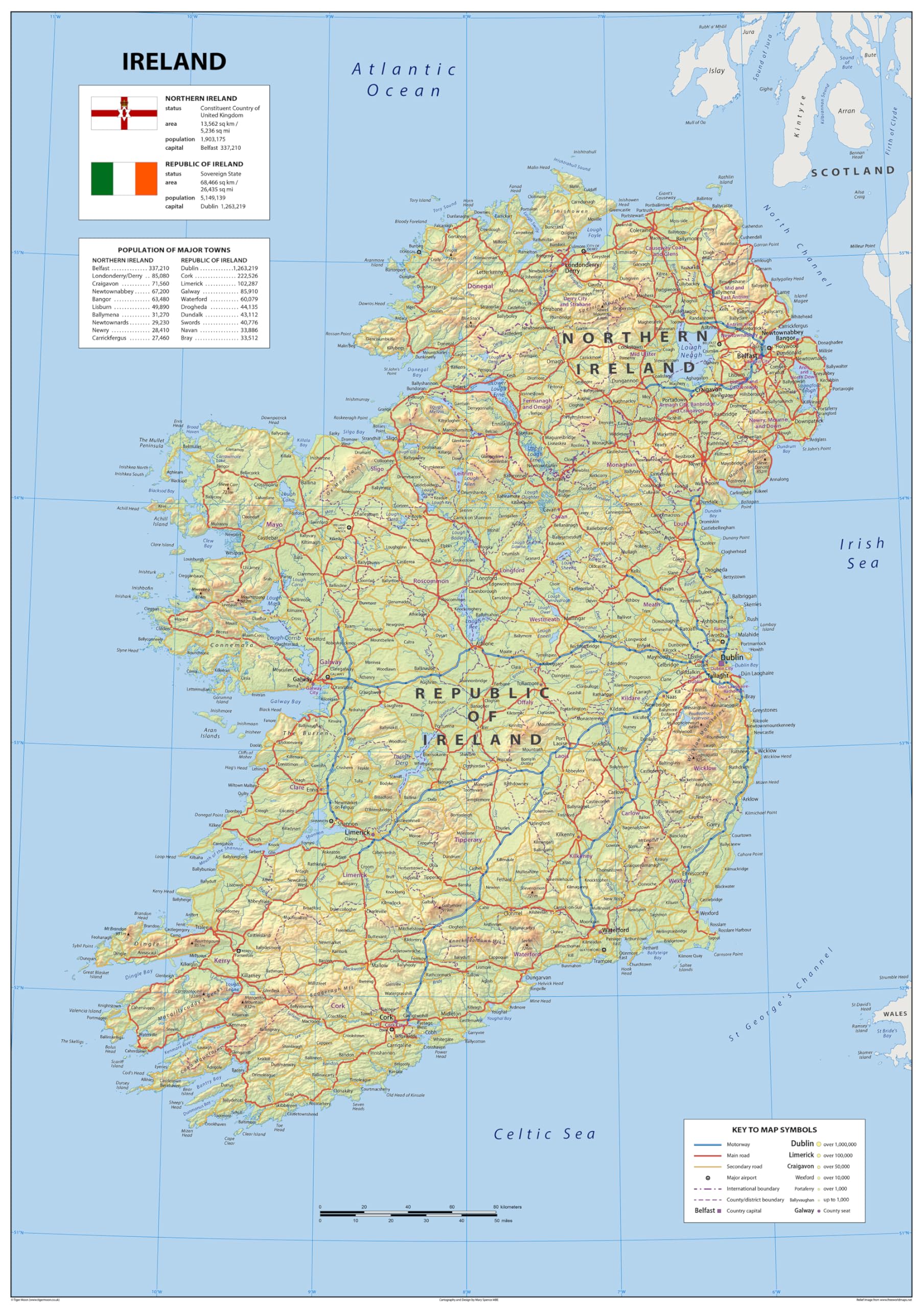 Carte de l'Irlande physique 58x41cm poster relief plastifié