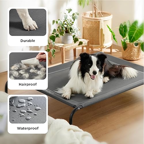 Miniatura 5 de Bedsure Cama grande elevada para mascotas con patas antideslizantes para perros grandes, hamaca, interior y exterior, portátil, marco con malla