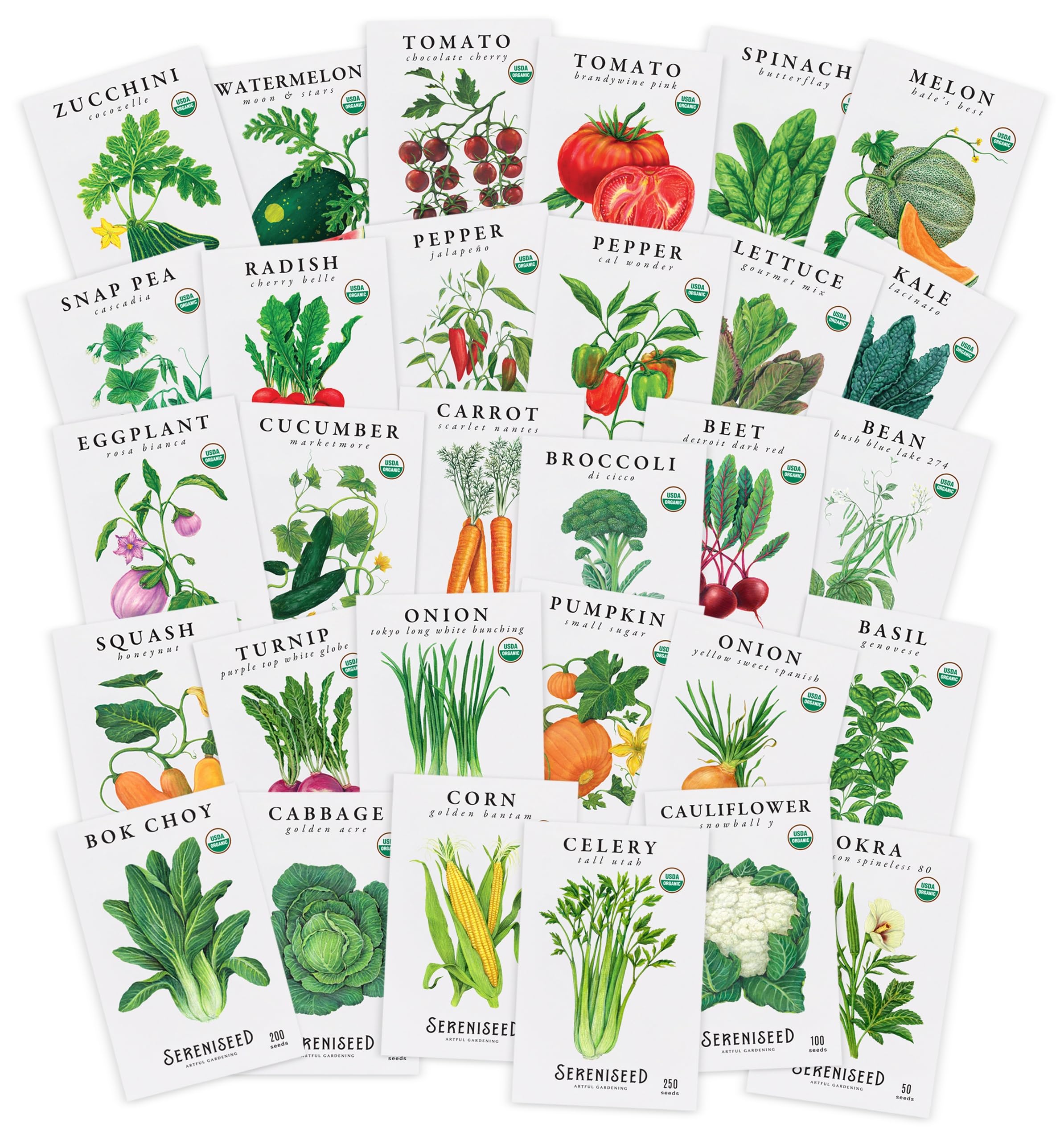 Sereniseed Certified Organic Vegetable Seeds 30-Pack