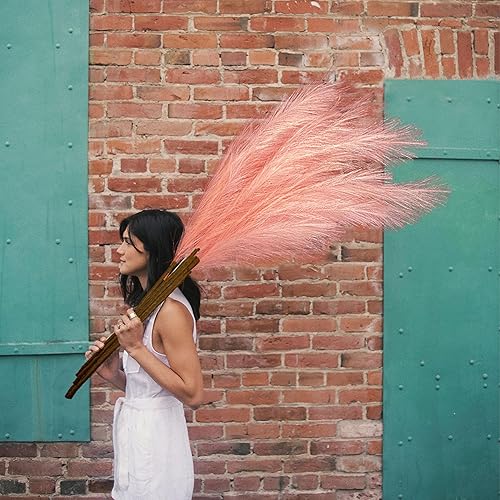 Hierba artificial de las pampas de 47 pulgadas, paquete de 3 tallos altos y esponjosos, relleno de jarrón para sala de estar, cocina, decoración