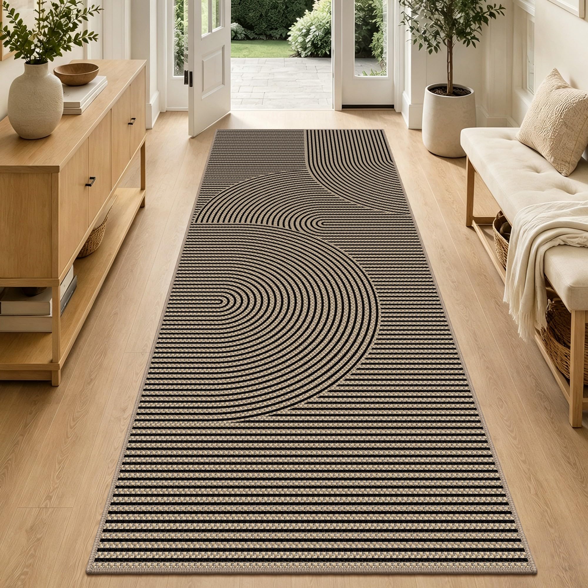 Tappeto passatoia per corridoio, 80 x 200 cm, effetto iuta, lavabile, antiscivolo, per cucina, soggiorno, camera da letto, corridoio, ingresso, balcone