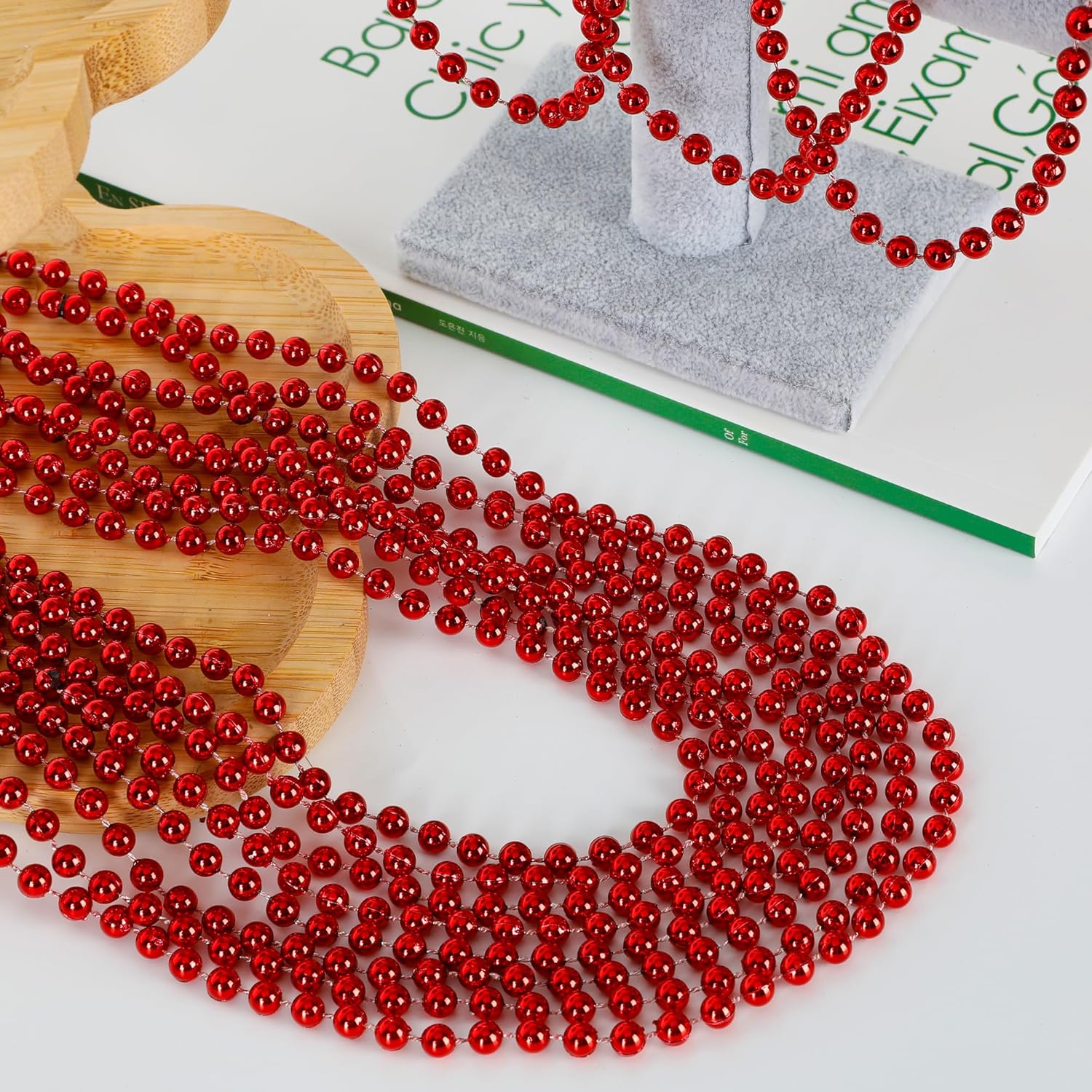 200 PCS Bead Necklace, 33 IN Red Mardi Gras Beads, Mardi Gras Party Costume Accessories, Parade Throws Beads Bulk for Christmas Pirate Wedding Party Supplies Decor - Image 3